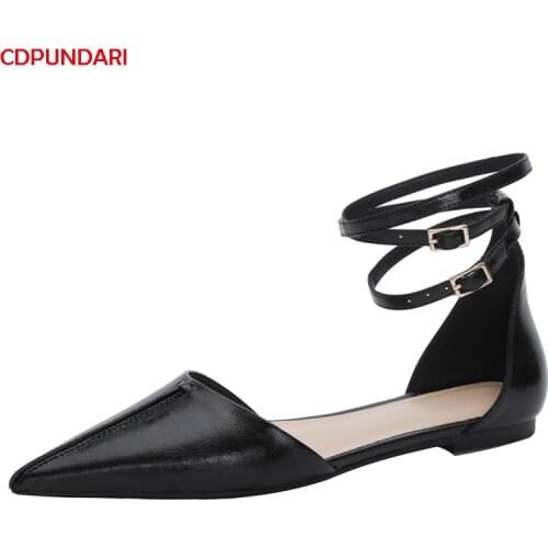 Sexy Pointed Toe Genuine Leather Flat Shoes Women Summer Ankle Strap Casual Flats Zapatos Casuales De Mujer Zapatos Planos