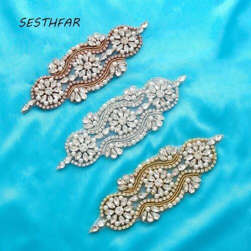 Silver Crystal Bridal Belt Beads Popular Rhinestones Appliques For Wedding Dresses Belt Sewing On Bridal Sashes F145