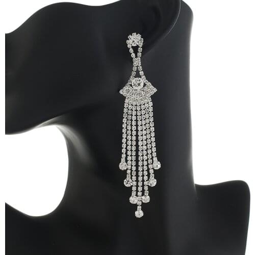 Fashion Metal Long Tassel Rhinestone Earrings Womens Creative Popular Dangle Earrings Party Accessories E756