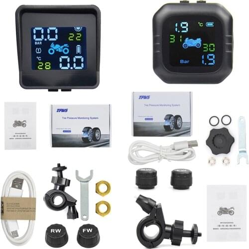 2021 Motorcycle TPMS LCD Color Screen motorbike Tire Pressure Monitoring System Tire Temperature 2PCS External Sensor