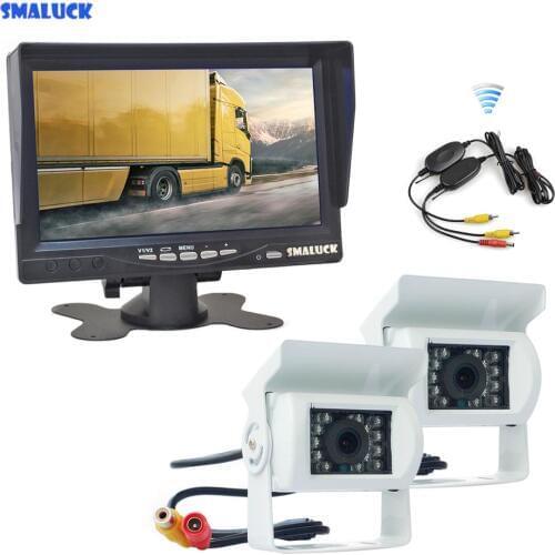 SMALUCK Wireless 7" TFT LCD Car Monitor Reverse Rear View Monitor + 2 x IR Night Vision HD CCD Rear View Car Camera White