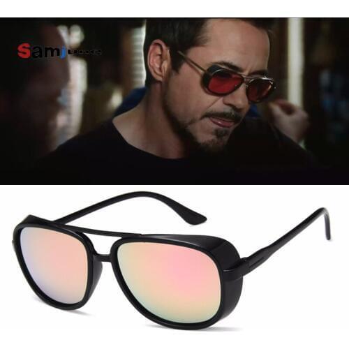 Samjune Iron Man 3 plastic TONY stark Sunglasses Men Rossi Coating retro Vintage Designer Steampunk Sun glasses Oculos Masculino