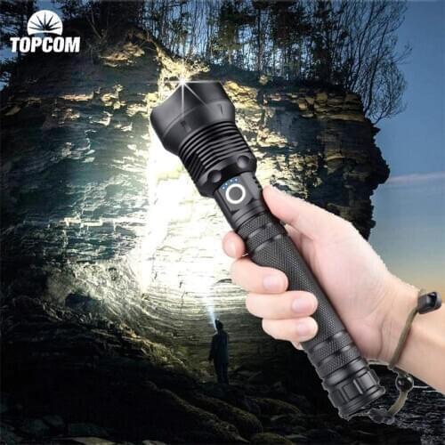 TOPCOM Zoom XHP-70 LED Flashlight USB Rechargeable Flashlight Powerful 20W Indicator Tactical Light Lantern 18650/26650 Battery