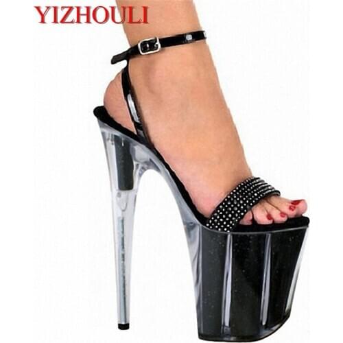 8 inch Unusual High Heel Shoes Platform Sandal with Rhinestone Straps strappy sandals 20cm Fetish High Heel Shoes