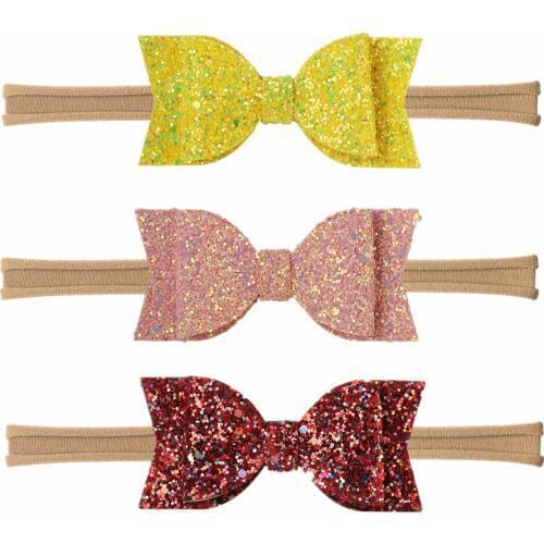 XIMA 1PC 3.5''Pop Sequin Bowknot Nylon Headband Headdress Bright Color Glitter Childrens Hair Accessoeies