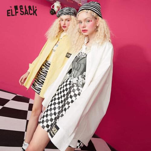 ELFSACK Solid Pure Single Breasted Casual Shirt Women,2021 Spring Minimlalist Full Sleeve Korean Ladeis Basic Daily Top