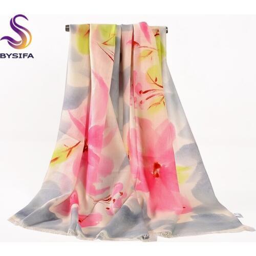 [BYSIFA] Winter Long Scarves Women Grey Pink Wool Scarf Shawl Spring Autumn Top Grade Australian Wool Scarves Wraps 180*70cm