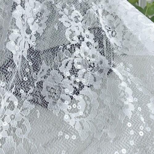1 Yards 150CM Width Fashion Dress Top Quality Off White Gorgeous Embroidered French Lace Fabric Sequins Bridal Lace Fabric