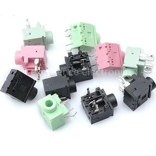 10PCS High Quality 3.5mm 0357-5P Female Audio Connector PJ317 5Pin DIP Headphone Jack Socket PJ-317 Pink Green Black Copper