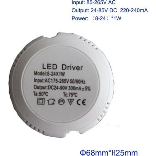 20pcs/lot (8-24)*1W 24-85V DC LED Driver Power Supply for Circular Ceiling Lights Input 85-265V AC Lighting Transformer