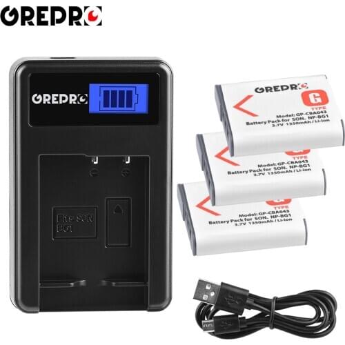 3Pcs 1350mAh NP-BG1 NPBG1 Battery + NP BG1 Battery Charger for Sony DSC-N1 DSC-T2 DSC-H9 DSC-H10 DSC-H20 DSC-H50 DSC-W130 W120