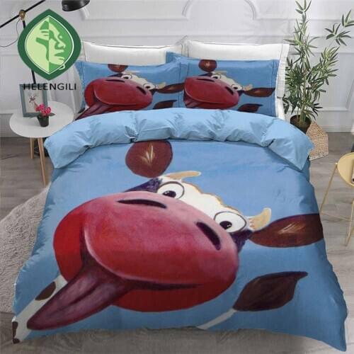 HELENGILI 3D Bedding Set Cow Print Duvet Cover Set Bedclothes with Pillowcase Bed Set Home Textiles #COW08