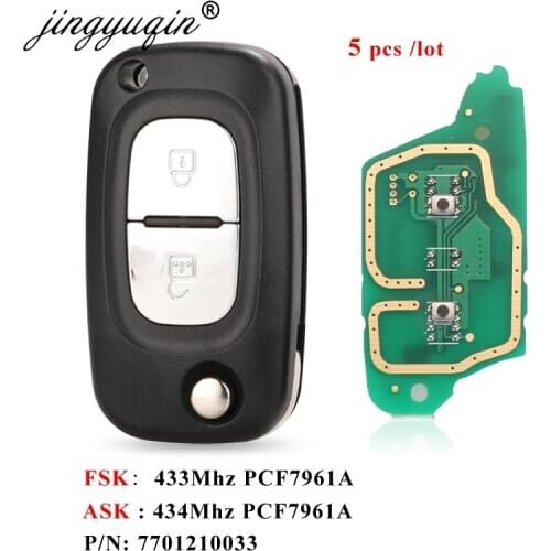 5pcs ASK/FSK 2 BTN 433MHz PCF7961A ID46 Flip Remote Key For Renault Clio III Clio 3 Kangoo Master Modus Twingo 7701210033