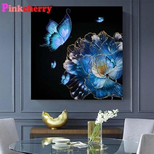 Blue Butterfly Flower Diamond Painting Abstract Painting Rhinestone 5D DIY Diamond Embroidery,Cross Stitch,diamond Mosaic Sale