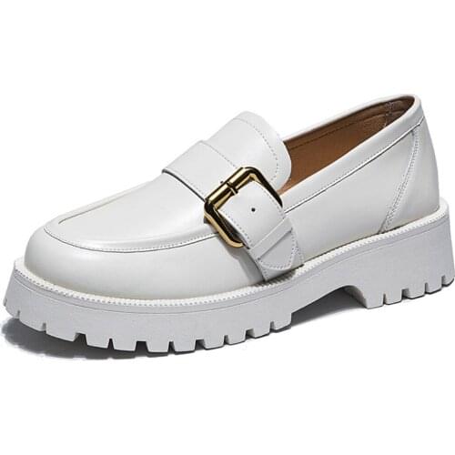 Brand Metal buckle Platform Shoes Women Spring 2021 New White Thick-soled Ladies Loafers Genuine Leather Casual Trend Girl Shoes