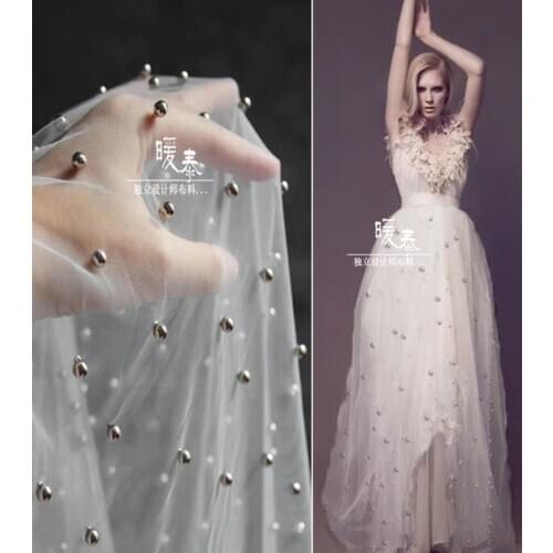 Beaded Lace Tulle Fabric with Handwork Pearl 5 Styles DIY Patchwork Clothing Curtain Decor Skirt Wedding Dress Designer Fabric