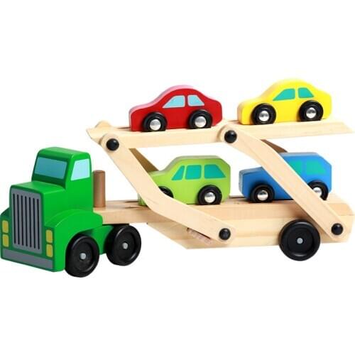Baby Toys Montessori Wooden Transporter Car Model Taxi Boys Toys Wood Toy Car Big Truck Trailer Flat Gifts