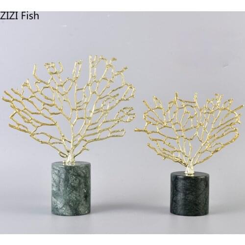 European Style Marble Metal Coral Tree Desktop Living Room Decoration Alloy Coral Crafts Countertop Wine Cabinet Home Decoration