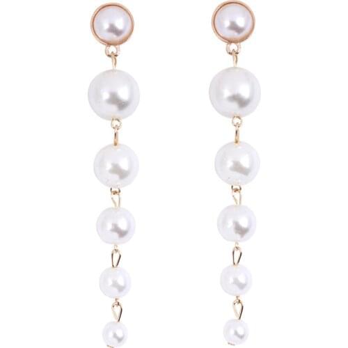 Personality Simple Size Faux Pearl Long Earrings Female Korean Wild Trendy Atmosphere Earrings Fashion Accessory Charm