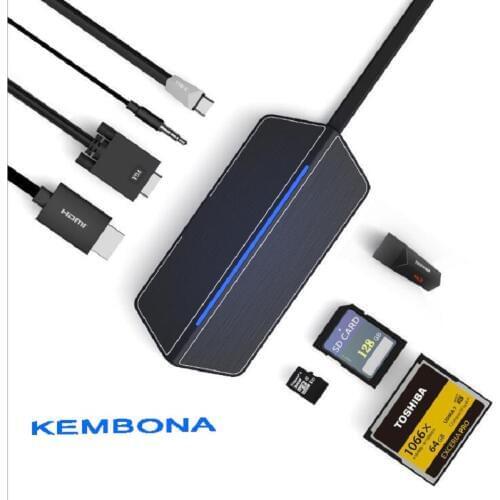 KEMBONA Type-C Hub 8 in 1 USB C Hub adapter with 1*HDMI 1*VGA 1*3.5mmHeadset connector USB 3.0 SD/TF/CF Card slots Charging port