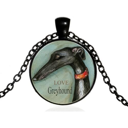 Classic Cute Greyhound Great Dane Dog Pet Portrait Round Glass Pendent Necklace for Women Men Girls Kids Collar Jewelry Gift