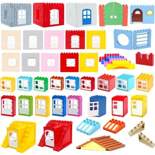 House Big particles building blocks accessories compatible Duplos set Bricks Eaves Window Door Roof tiles Toys For children Gift