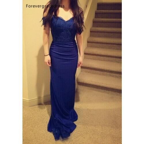 Royal Blue Long Evening Dress Off The Shoulder Lace Party Gown Plus Size Custom Made