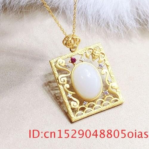 Natural Hetian Jade Pendant Necklace Bat Amulet for Women 925 Silver Chalcedony Gifts Jewelry Fashion