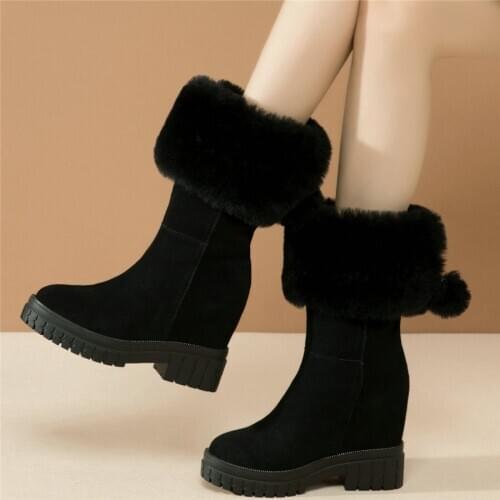 Winter Fashion Sneakers Women Genuine Leather Wedge High Heels Boots Female Warm Fur Platform Pumps Shoes High Top Casual Shoes