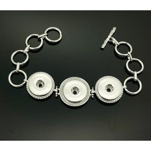 Fashion Charming 3buttons circles snap bracelet 22cm adjustable fit 18MM snap buttons jewelry wholesale SG0126