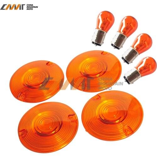 Motorcycle yellow Turn Signal Light Lens Cover w/ Bulb case for Harley Touring Road King Glide X4 PCS