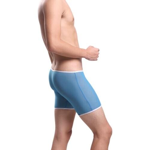 Mens underwear boxers gauze trunk sexy panties long boxer cueca transparente underwear mesh lingerie boxershorts men see through