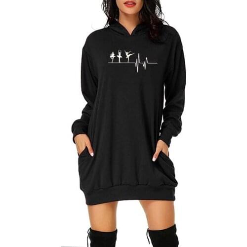 New Summer Love Ballet Hoodie Cotton Long Sleeve Woman Dance Hoodies Top Female Girl Sweatshirt Casual Irregular Dress