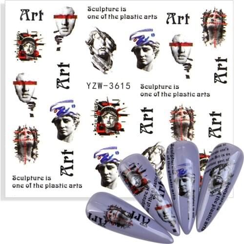 New 3D Nail Sticker David Face Character Statue Fruit Animal Plant Image Abstract Nail Water Decal Manicure Stickers for Nails