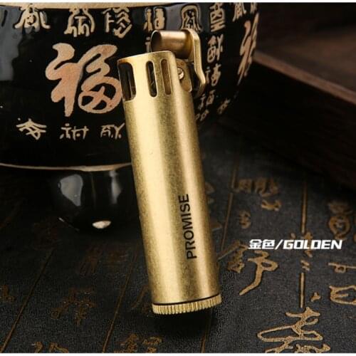 PROMISE Vintage Brass Cylinder Gasoline igniter Originality retro windproof Flint Trench kerosene oil cigarette lighter gift box