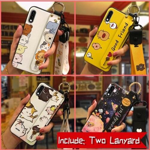 Original Back Cover Phone Case For LG K22 Soft Case Cover Anti-dust Lanyard Cartoon Wristband