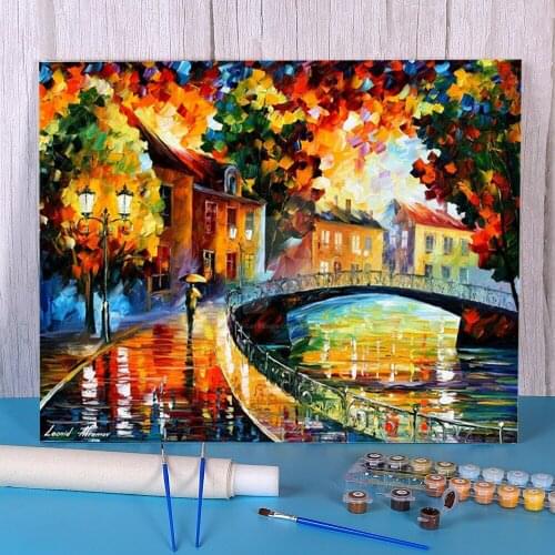 Autumn Old Bridge Painting By Numbers Set Oil Paints 50*70 Canvas Painting Home Decor Crafts Adults Wall Art Handicraft