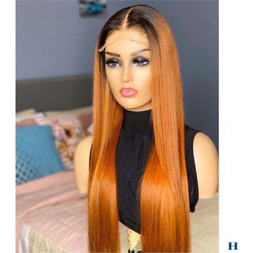 Ombre Orange PU Silk Base Wigs Brazilian Straight Remy Human Hair Wig With Invisible Knots 5'x5'' Deep Parting Human Hair wig