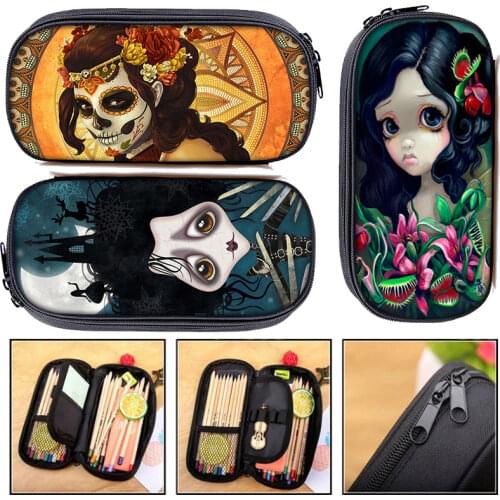 Gothic Cartoon Print Cosmetic Case Children School Case Pencil Holder Wolf Lion Cat Make Up Bag Boys Girls Stationery Bag