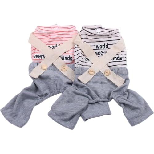New Dog Cat Striped Jumpsuit Rompers Cat Puppy Shirt Pants Spring/Summer Clothes 5 Sizes