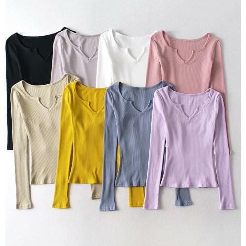 Casual Women Soft Cotton V Neck Slim T-shirt 2021 Summer Fashion Ladies High Street T-shirt Female Solid Color Shirt Top