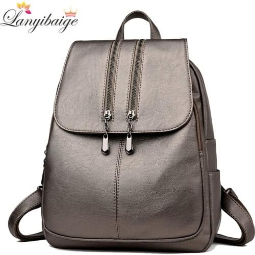 Casual Double Zipper Women Backpack Large Capacity School Bag For Girl Brand Leather Shoulder Bag 2018 Lady Bag Travel Backpack