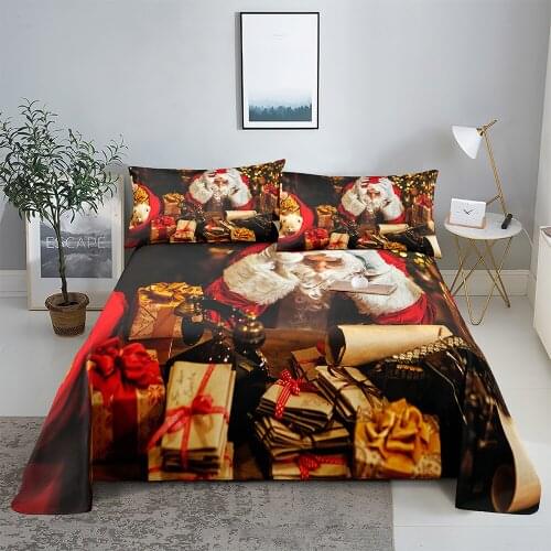 Christmas Gifts Bedding Sheet Home Digital Printing Polyester Bed Flat Sheet With Pillowcase Print Bed Sheet