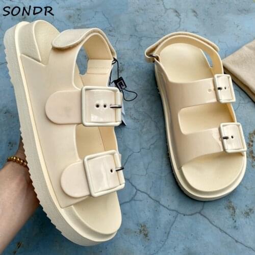 New Fashion PVC Buckle Strap Women Sandals Summer Designer Thick Sole Casual Shoes Platform Flat Gladiator Sandalias Mujer 2021