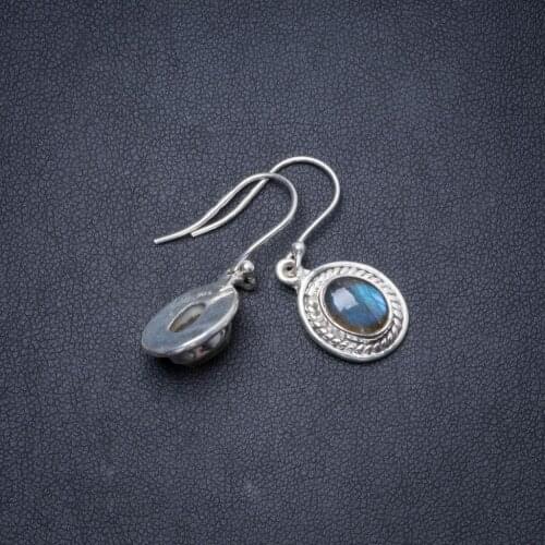 Natural Blue Fire Labradorite Handmade Unique 925 Sterling Silver Earrings 1.25" Y1685