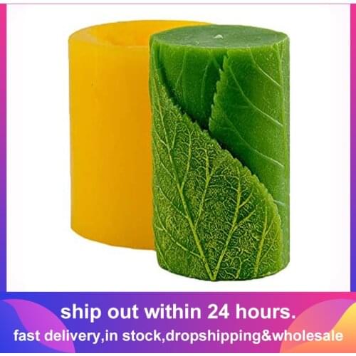 Silicone Molds Cylinder Handmade Soap Mold Candle Mould Resin Clay Mold Aroma Stone Molds with Leaves 3D Silicone Rubber