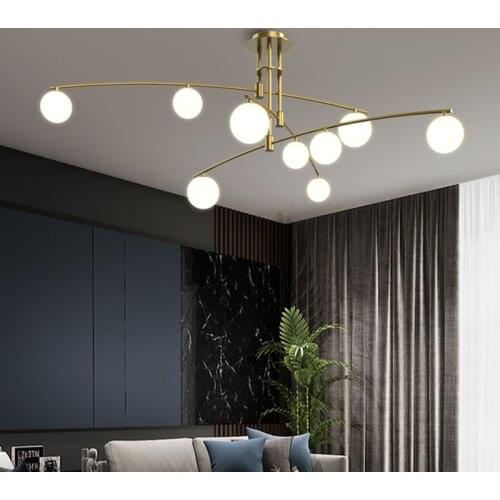 Modern minimalist chandelier glass ball LED Nordic molecular lamp living room home restaurant dining room iron chandelier