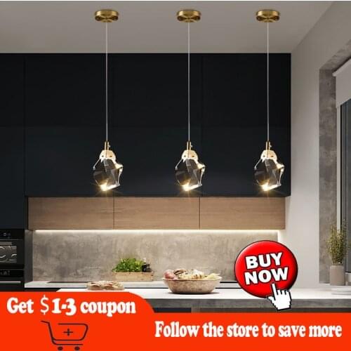Modern LED Crystal Pendant Lamp Kitchen Island Dining Room Bedroom Bar Copper Hanging Fixture Indoor Lighting Lustre Home Decor