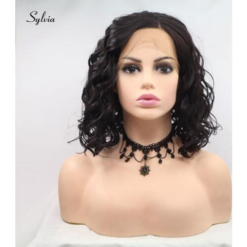 Sylvia 4# Short Curly Hair Light Brown Wigs Synthetic Lace Front Wig For Women Heat Resistant Fiber Bob Hair For Party/Cosplay
