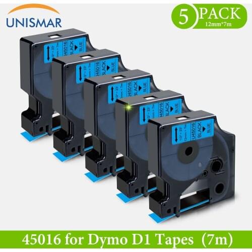 Unismar 5PCS Compatible Dymo D1 Label Tape 12mm 45016 Black on Blue Compatible for Dymo LabelManager Maker 160 280 210 Printer